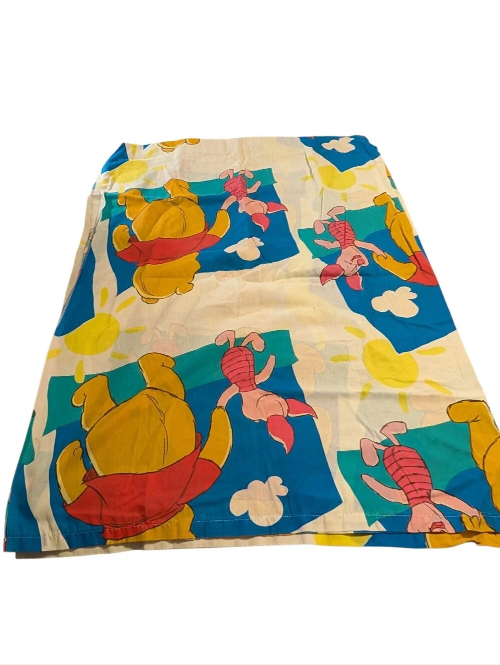 Vintage Winnie the Pooh and Piglet Flat Sheet Twin Size Retro Disney Bedding